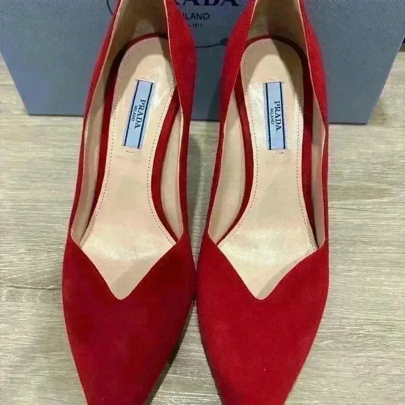 Prada Shoes - Prada red Suede pointy Heels